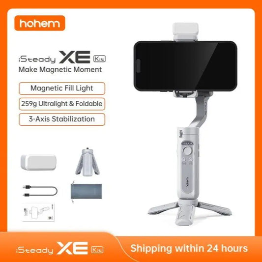 Hohem iSteady XE Kit Smartphone Gimbal 3-Axis Handheld Stabilizer Phone Selfie Stick Tripod with Magnetic Fill Light Video Shoot